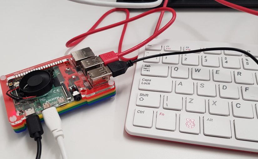 A raspberry pi 4 and keyboard