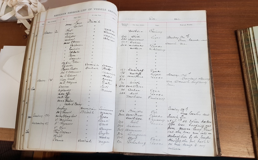 Aberdeen Harbour Arrivals register 1916