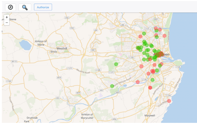 A screenshot of a clickable map where people can upload photos of monuments